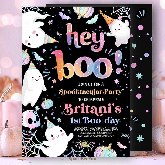 Halloween Fantasma Invitación a cumpleaños Fiesta  (Halloween Ghost Birthday Invitation Party Hey Boo Girly Cute Ghost Birthday Spooktacular Halloween )
