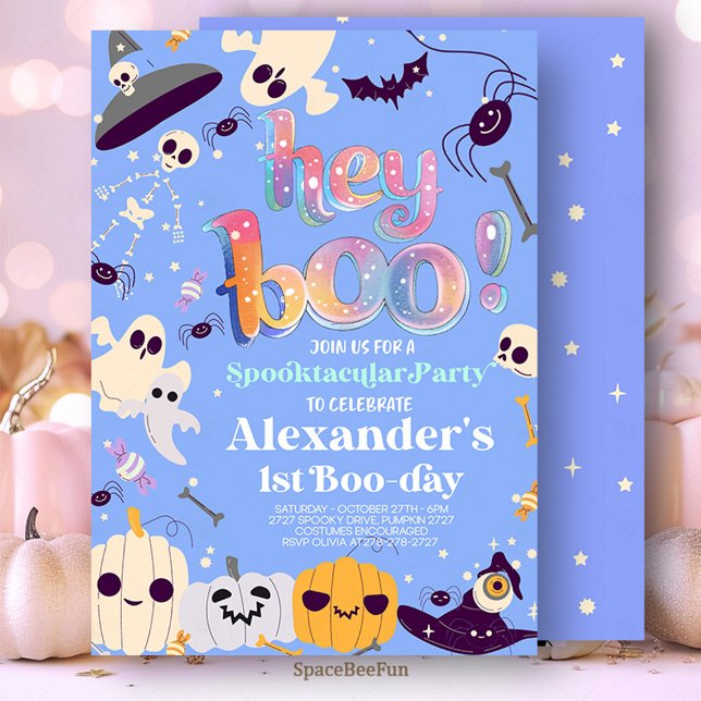 Halloween Fantasma Invitación a cumpleaños Fiesta  (Halloween Ghost Birthday Invitation Party Hey Boo boy Cute Ghost Birthday Spooktacular Halloween )