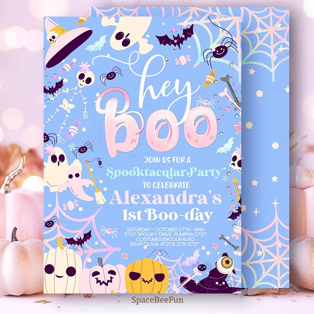 Halloween Fantasma Invitación a cumpleaños Fiesta  (Halloween Ghost Birthday Invitation Party Hey boo Girl Cute Ghost Birthday Spooktacular Halloween 
)