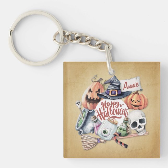 Halloween Feliz de Vintage personalizado | Llavero (Frente)