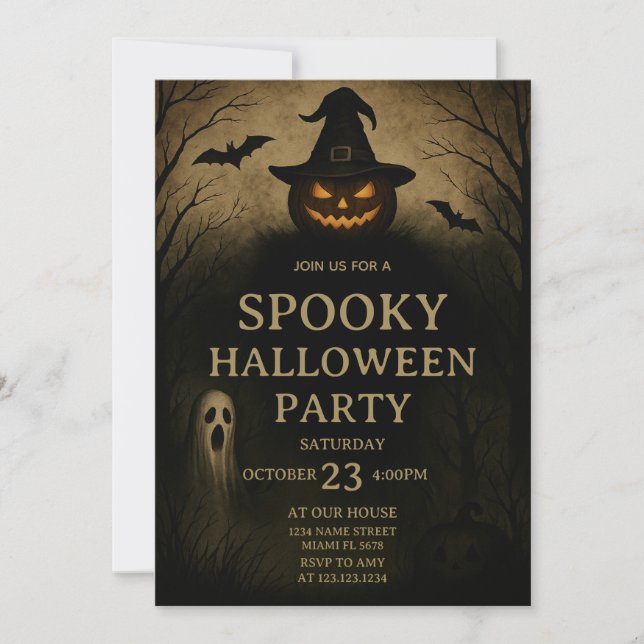Halloween, fiesta de fantasía nocturna, invitación (Anverso)
