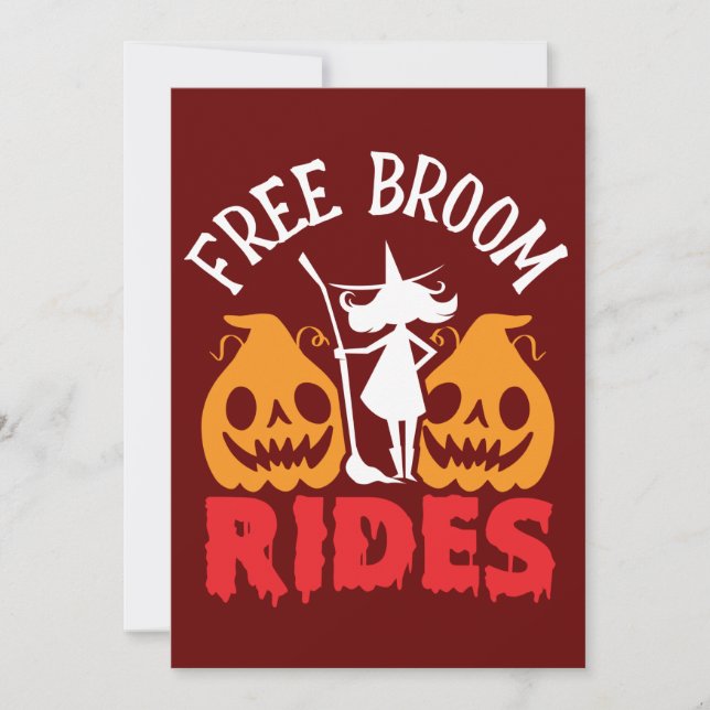 Halloween Free Broom Rides Witch Pumpkins Card (Anverso)