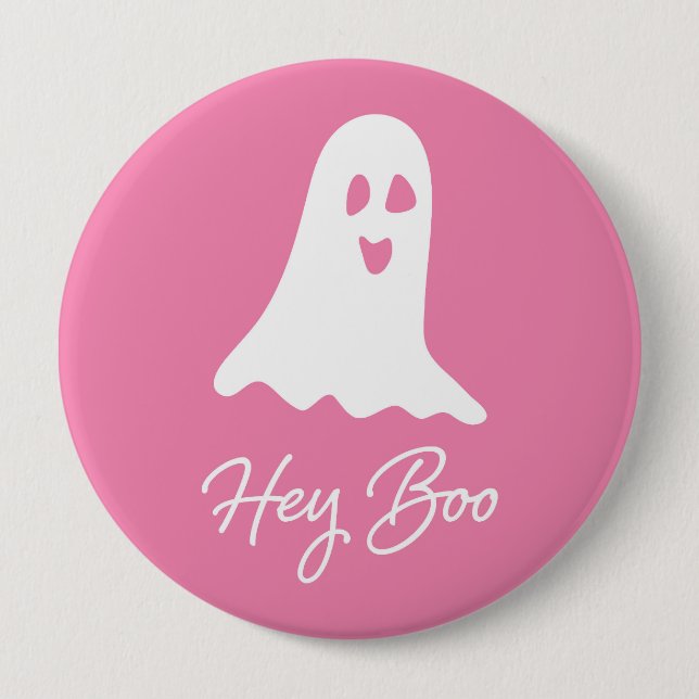Halloween Ghost Boo Pin de botón rosa y blanco (Anverso)
