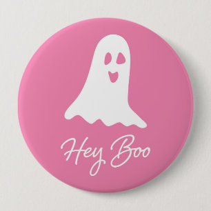 Halloween Ghost Boo Pin de botón rosa y blanco