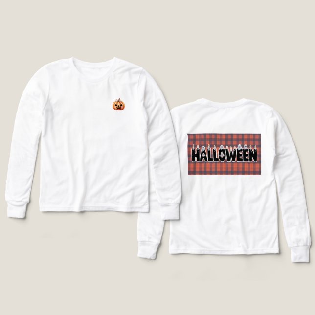 Halloween Ghost Candle Lettering Long Sleeve T (Diseño frontal y trasero)