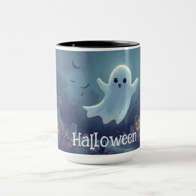 Halloween Ghost Mug | Taza de café espeluznante | (Centro)