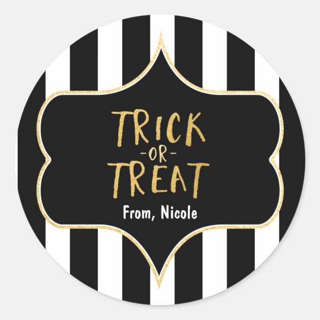 Halloween Gold TRICK O TRATAMIENTO Pegatina a raya (Anverso)