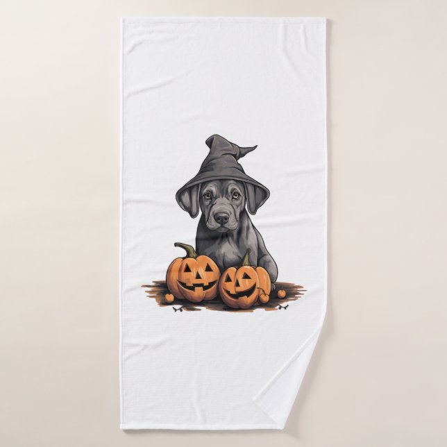 Halloween Gorra de Brujas Calabaza Perro Gran Dane (Toalla de baño)