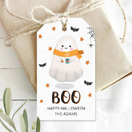 Halloween gracias etiqueta con un lindo fantasma