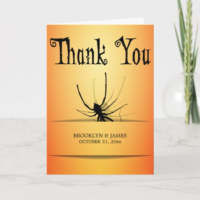 Halloween Gracias Tarjeta Con Araña Naranja (Anverso)
