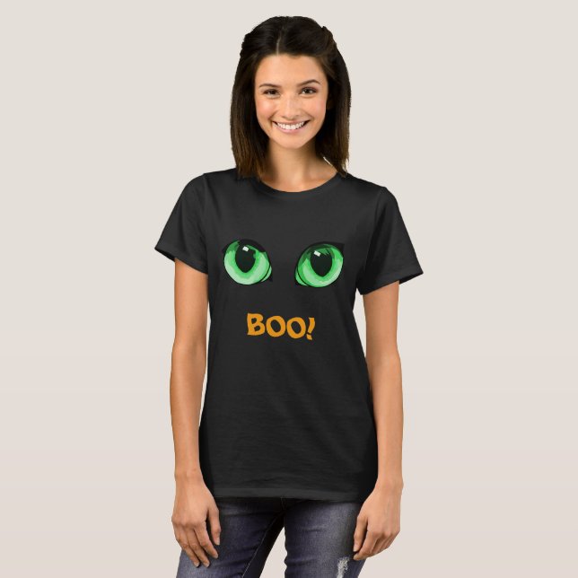 ¡Halloween Green Eyes & BOO! Camiseta divertida (Anverso completo)