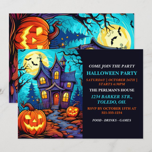 Halloween - Halloween Happy Party Invitaciones (Anverso / Reverso)