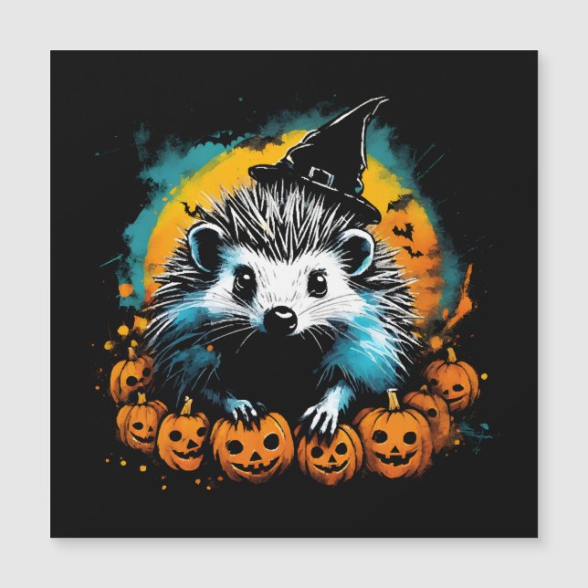 Halloween Hedgehog y calabazas lindas (Anverso)