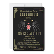 Halloween Hissing Cat Black Elegant Invitación