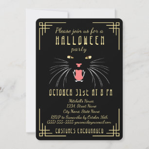 Halloween Hissing Cat Black Elegant Invitación