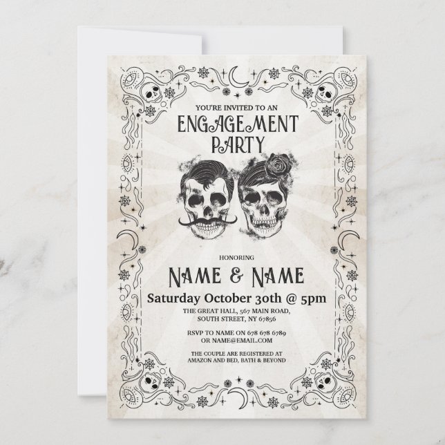 Halloween Invitación gótica a la fiesta de comprom (Anverso)