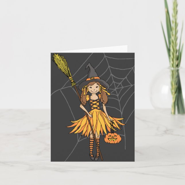 Halloween lindo chica con tarjeta de calabaza (Anverso)