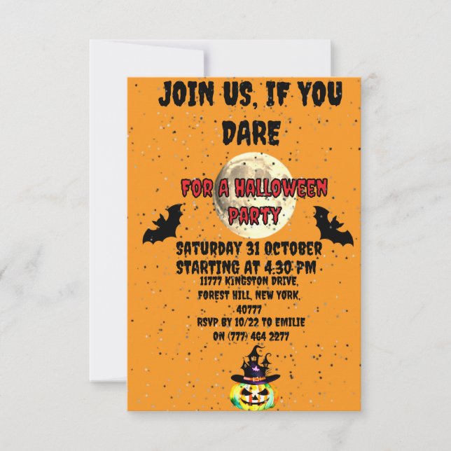 Halloween Moon & Bat and pumpkin Party Invitación (Anverso)