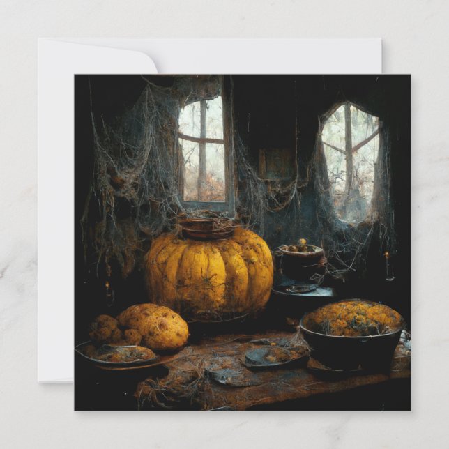 Halloween Motiv mit Kürbis gruseligem Haus. (Anverso)