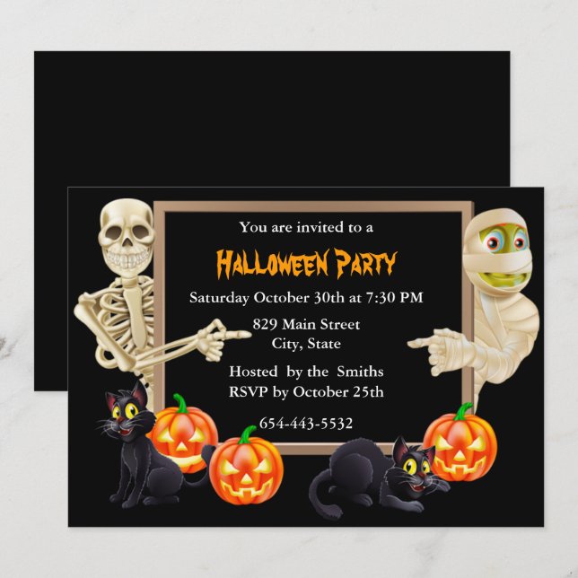 Halloween Mummy Skeleton Party Invitación (Anverso / Reverso)