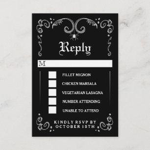 Halloween Negro Blanco Gótico 3.5x5 MENÚ RSVP