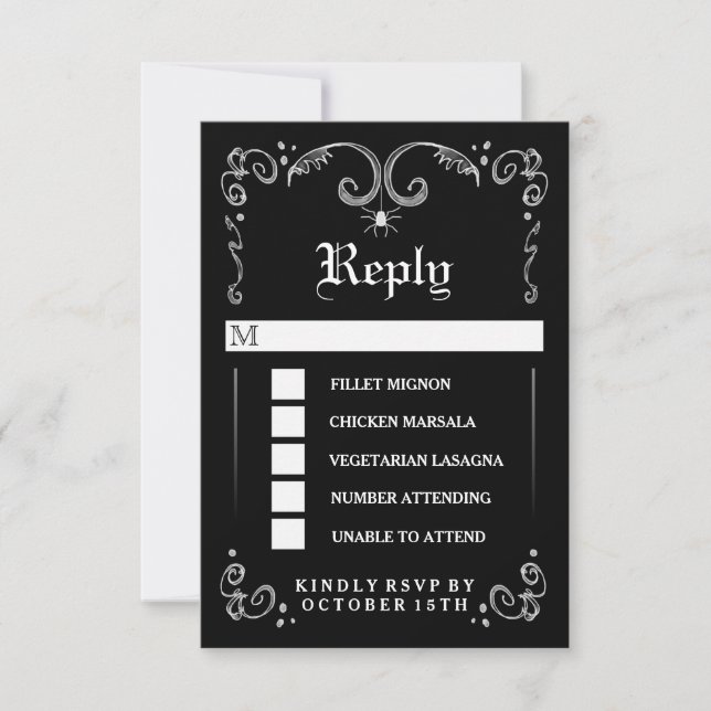 Halloween Negro Blanco Gótico 3.5x5 MENÚ RSVP (Anverso)