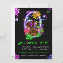 Halloween Neon Party Invitación Ghosts & Pumpkins