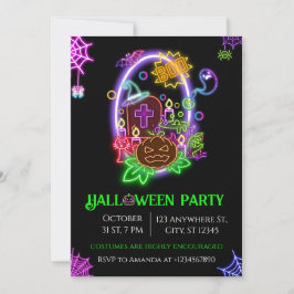 Halloween Neon Party Invitación Ghosts & Pumpkins