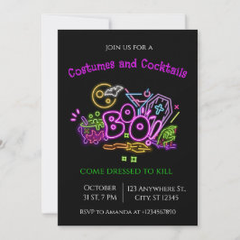 Halloween Neon Party Invitación Ghosts & Pumpkins