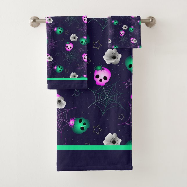 Halloween Neon Pink and Green GIGHT Skulls Bat (In situ)