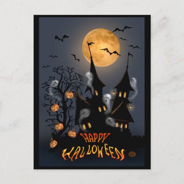 Halloween Noche Haunted Vampire Castle postal (Anverso)