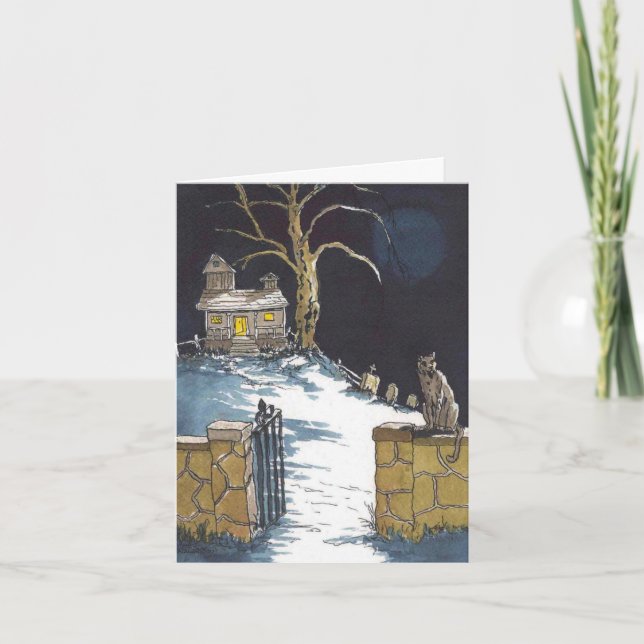 Halloween obsesionada con tarjeta de gato de casa  (Anverso)