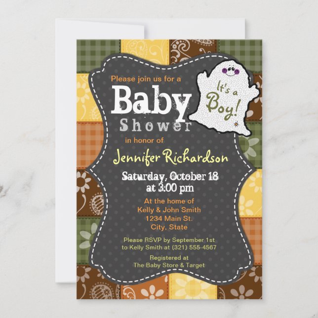 Halloween, otoño, invitación a Baby Shower (Anverso)