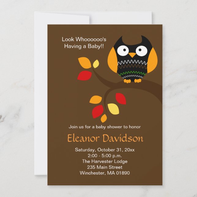 Halloween Owl 5x7 Invitación a Baby Shower de dos  (Anverso)