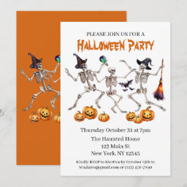 Halloween Party Dancing Skeletons Invitación