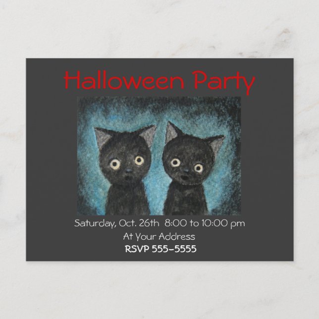 Halloween Party Invitación Black Cat Post Card Car (Anverso)