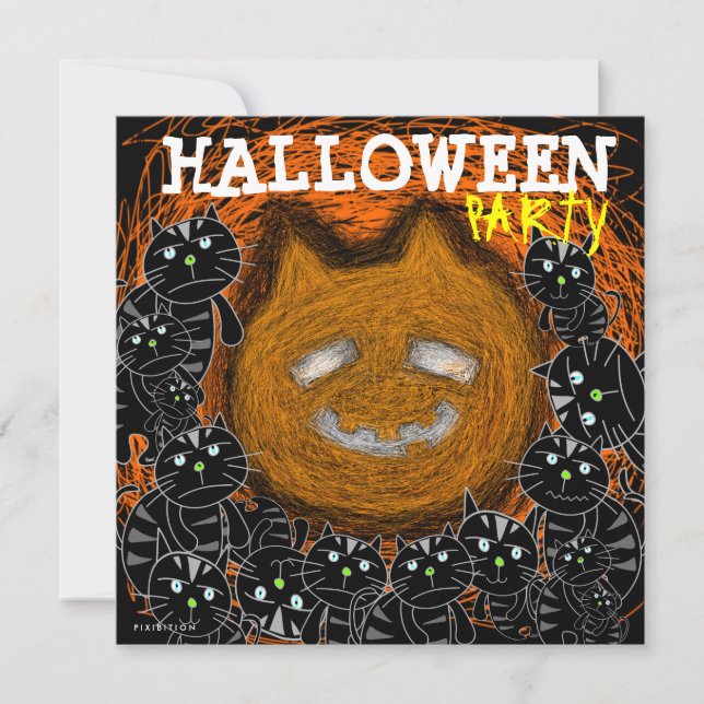 Halloween Party Invitación Cara de gato de calabaz (Anverso)