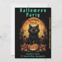 Halloween Party | Invitación de gato negro y calab