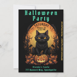 Halloween Party | Invitación de gato negro y calab