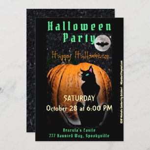 Halloween Party Invitación de gato negro y calab