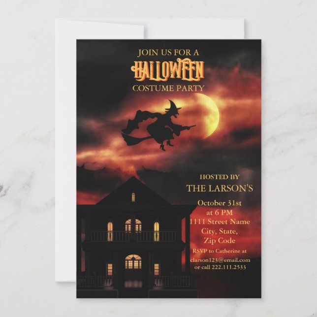 Halloween Party Spooky House and Witch Invitación (Anverso)