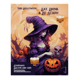 Halloween Party Witch Restaurant Cafe Poster Rótul
