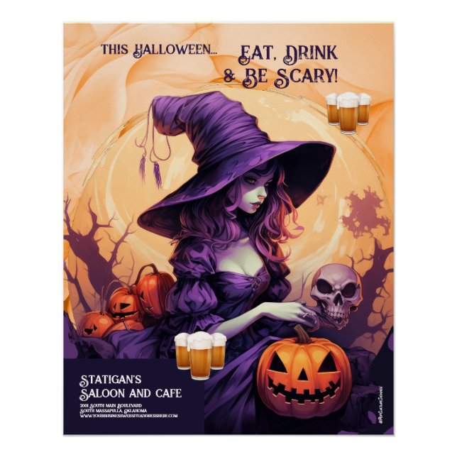 Halloween Party Witch Restaurant Cafe Poster Rótul (Anverso)