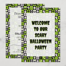 HALLOWEEN - Patrón - Iconos Invitación Verde Negro