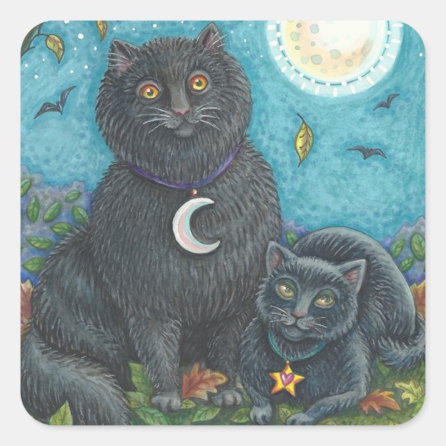 HALLOWEEN PEGATINAS DE GATOS NEGROS SHEET Square (Anverso)