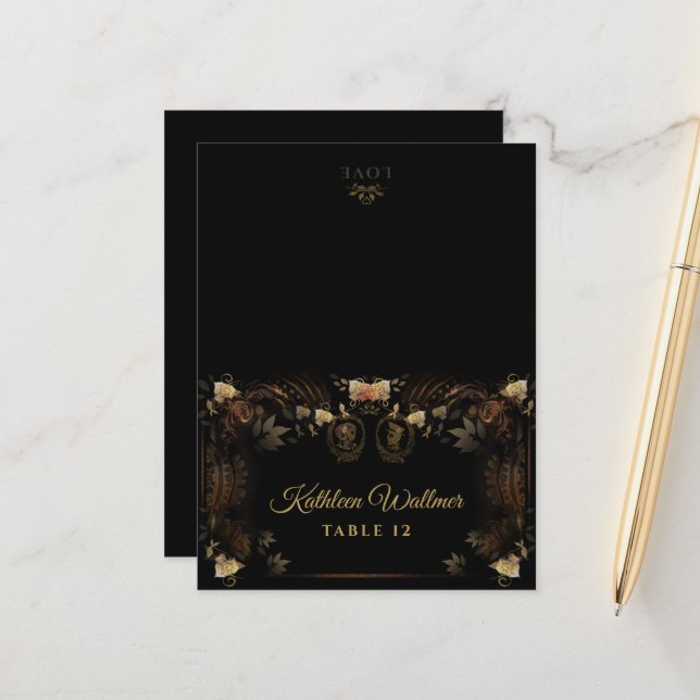 Halloween PLEGABLE Calavera Dorada Nombres Tarjeta (Anverso/Reverso In Situ)