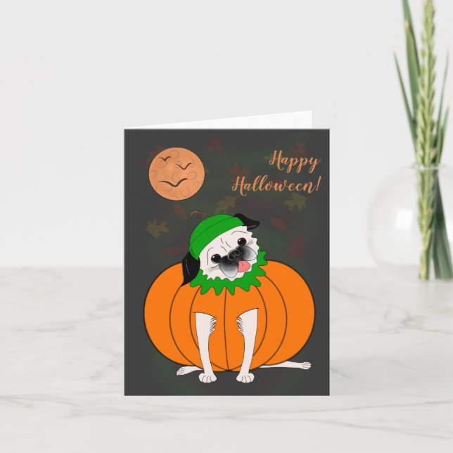 Halloween Pug: Fantasma tarjeta de saludo (Anverso)
