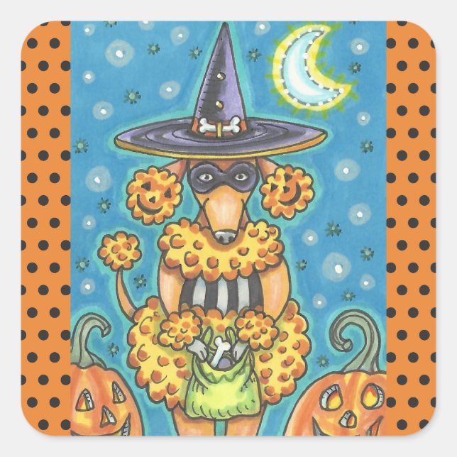 HALLOWEEN PUMPKIN POODLE PEGATINAS SHEET Square (Anverso)