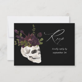 Halloween Purple Floral & Skull w Meal RSVP Black