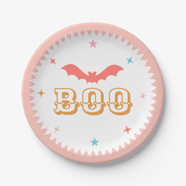 Halloween rosa, ¡Boo! Plato de papel (Anverso)